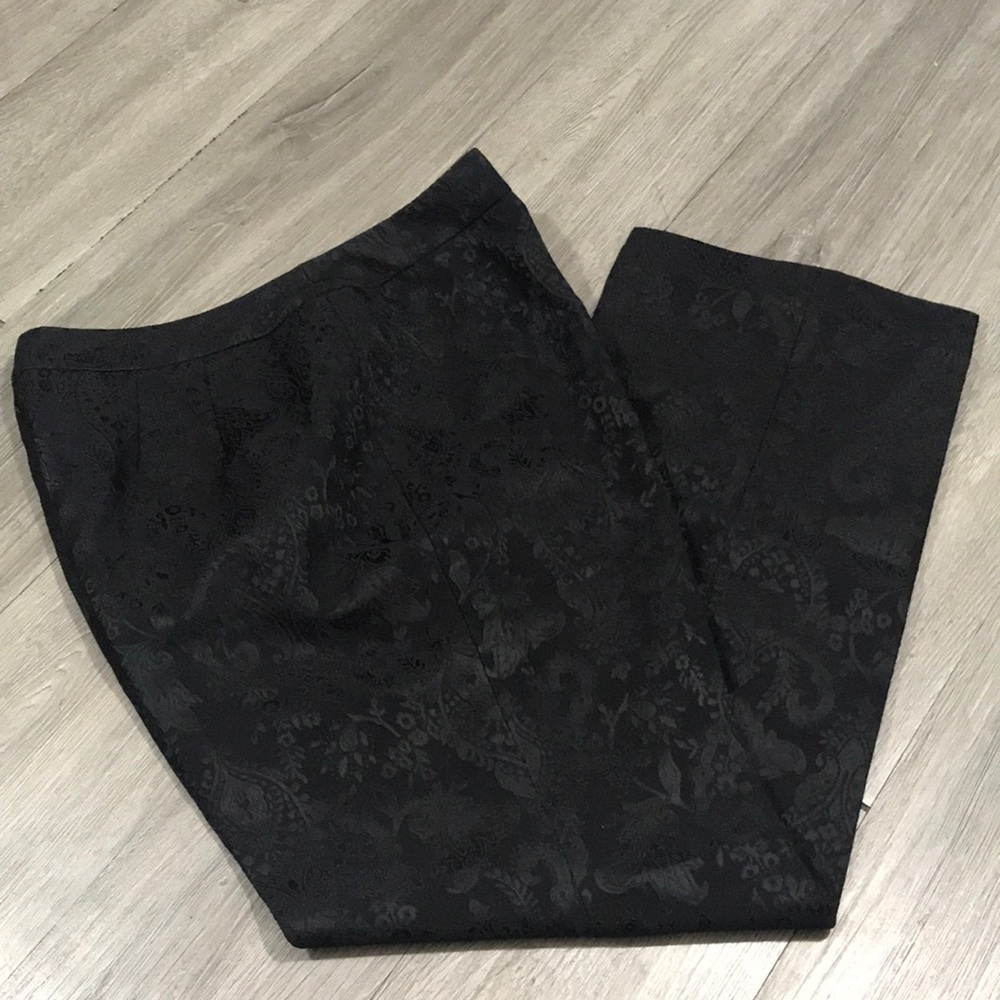 Talbots 10 Petite Black Straight Leg Paisley Jacquard Fully Lined Dressy Pants